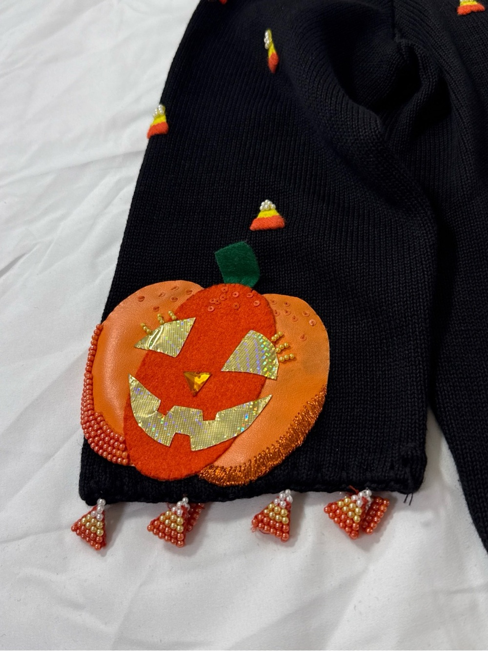 Vintage Michael Simon Halloween Cardigan Sz M, Beaded Pumpkin Embellished - Picture 6 of 15